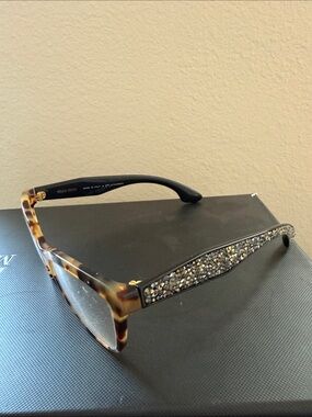 Miu Miu Tortoiseshell Glasses with Silver Crystal-Embellished Temples